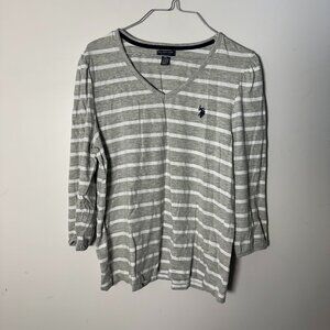 EUC Womens US Polo Assn Shirt Top Blouse XXl Gray White Stripes 2X